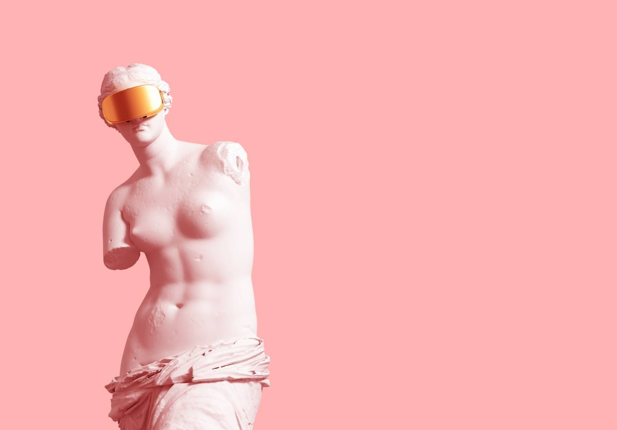 Antike Statue mit VR Brille